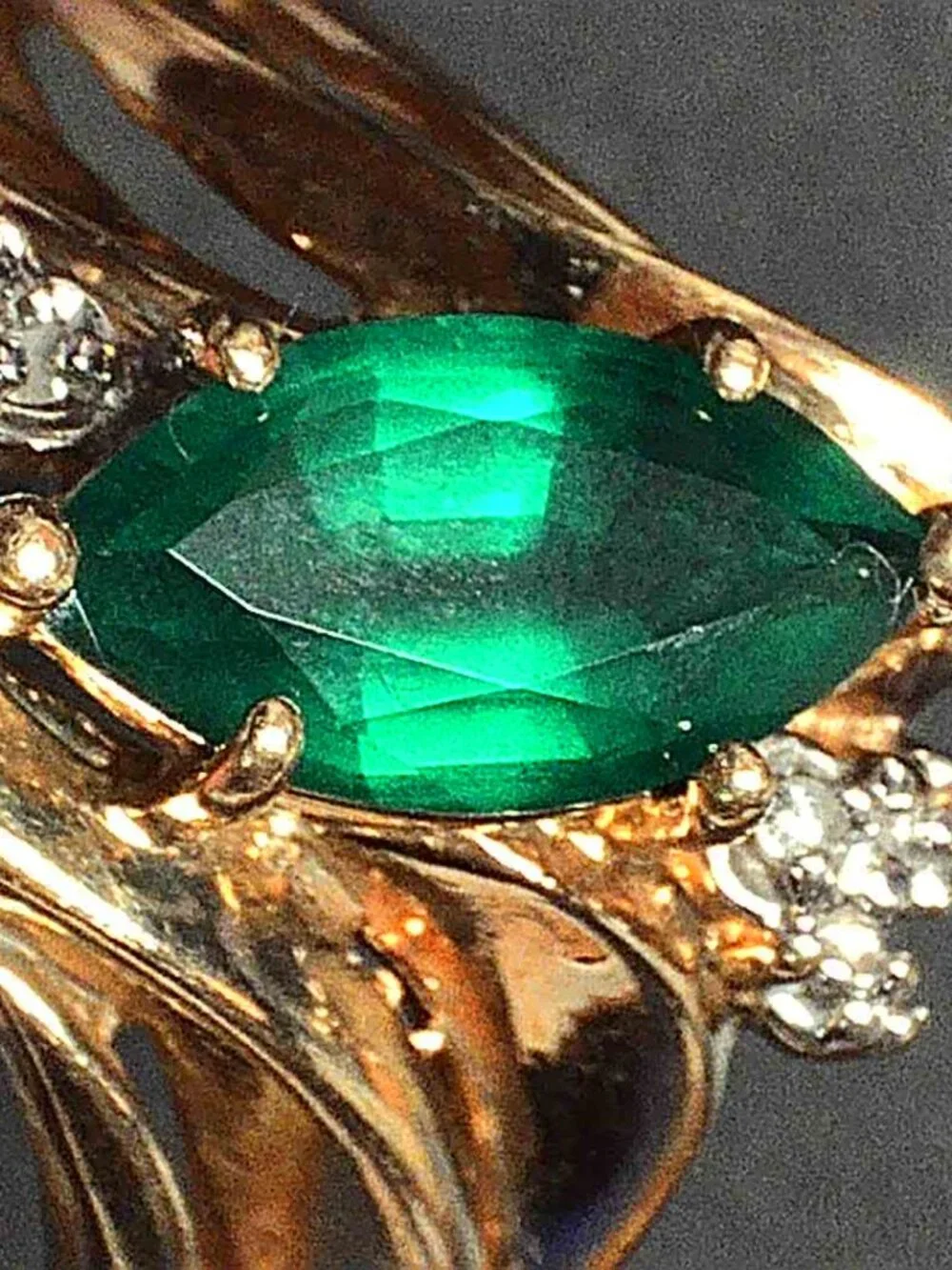 10Kt Two-Tone Gold Marquise Lab-Emerald Ring with Diamond-Accent